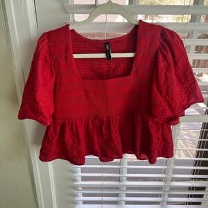 Zara Red Women's peplum and embroidered Top